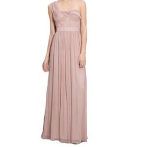 ADRIANNA PAPELL Chiffon 1 Shoulder Shirred Empire Long Maxi Dress Petal Pink 6